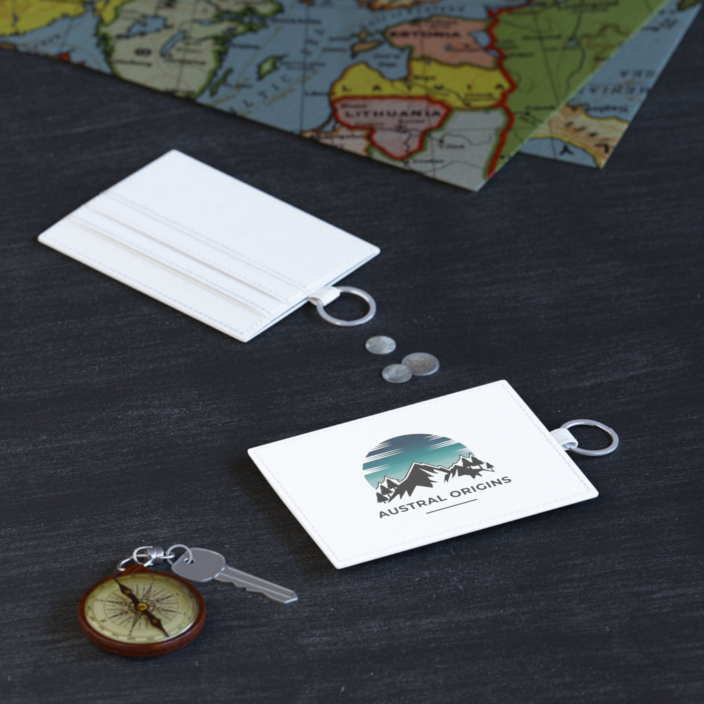 Saffiano Leather Card Holder — Austral Origins Mountain Logo Card Wallet