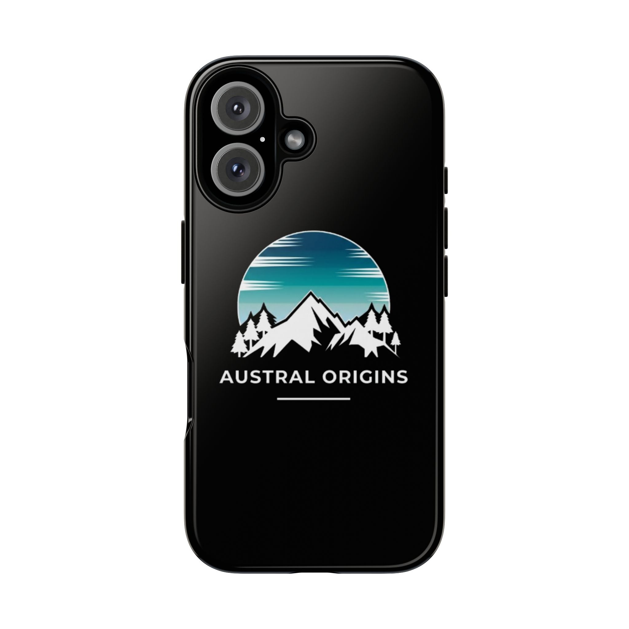 Austral Origins Mountain Phone Case — Rugged Protective Phone Cover with Scenic Peak Logo