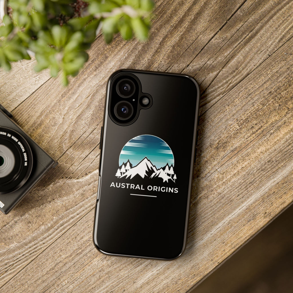 Austral Origins Mountain Phone Case — Rugged Protective Phone Cover with Scenic Peak Logo