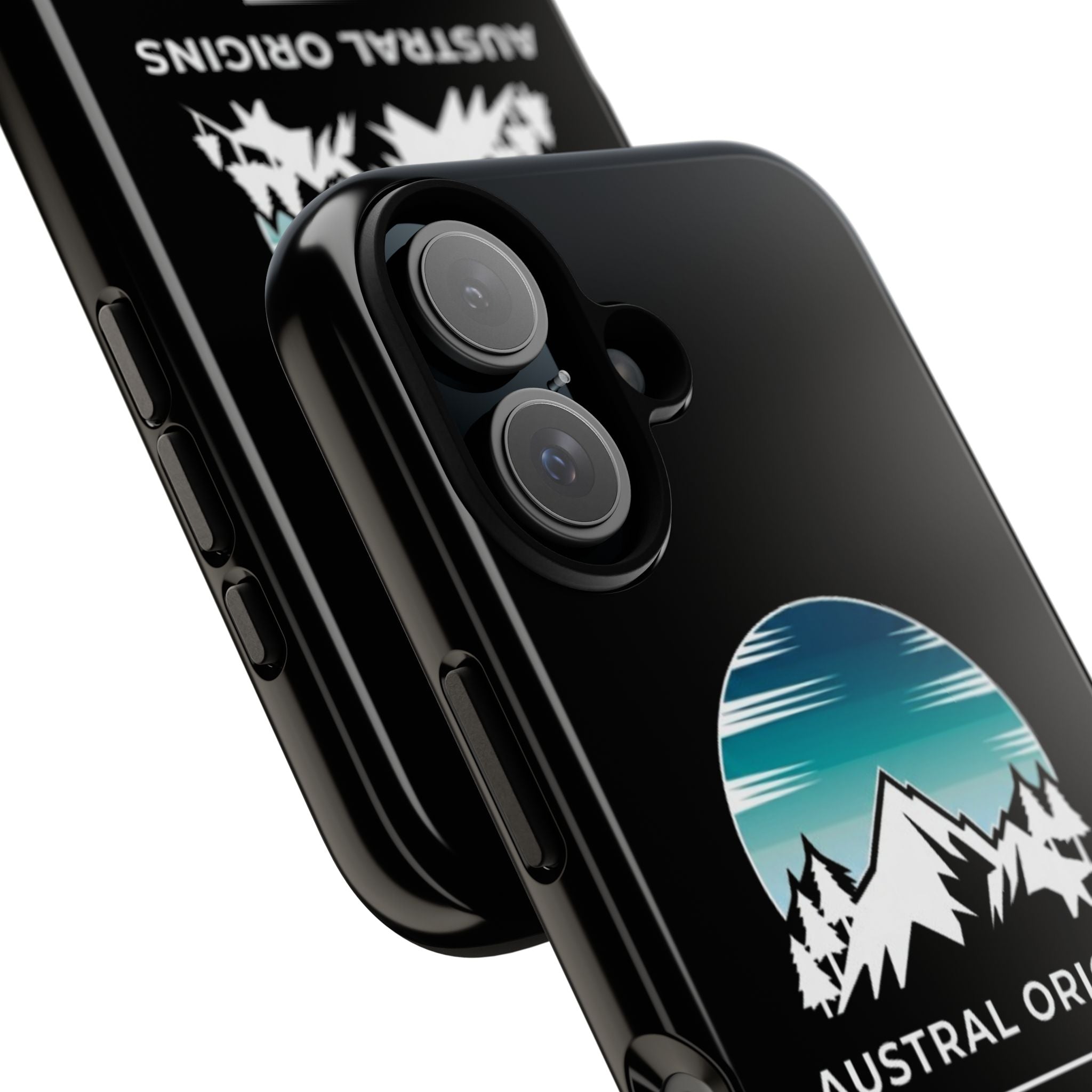 Austral Origins Mountain Phone Case — Rugged Protective Phone Cover with Scenic Peak Logo