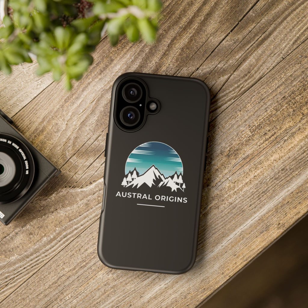 Austral Origins Mountain Phone Case — Rugged Protective Phone Cover with Scenic Peak Logo