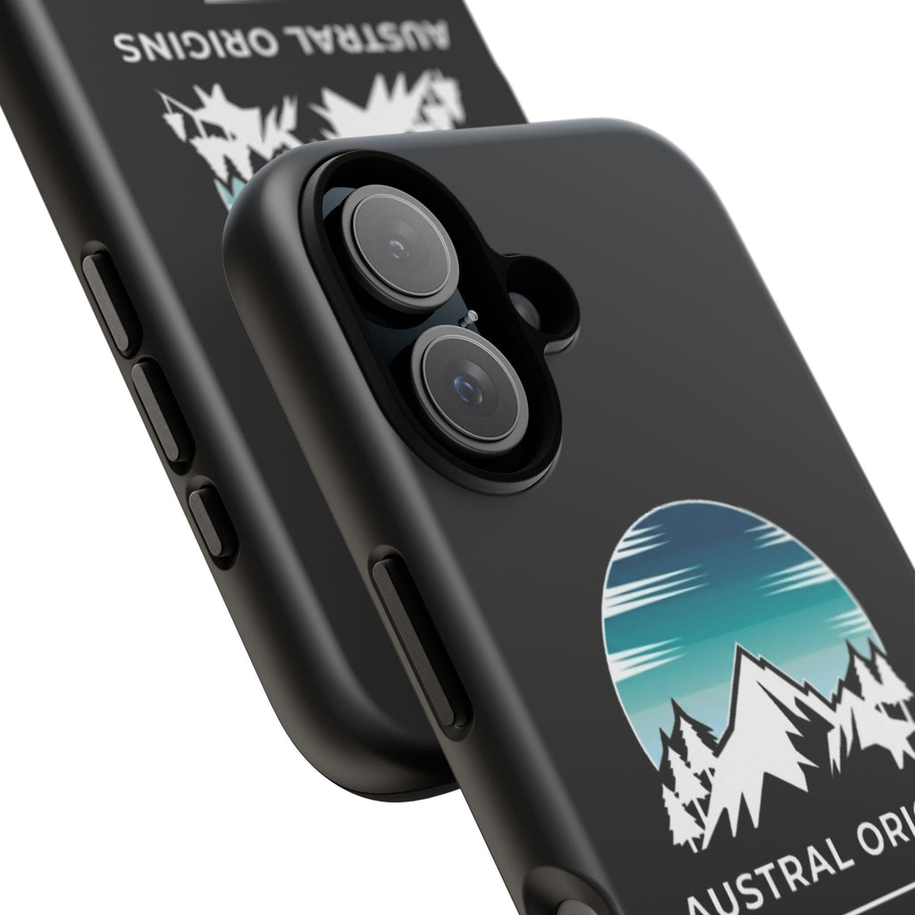 Austral Origins Mountain Phone Case — Rugged Protective Phone Cover with Scenic Peak Logo